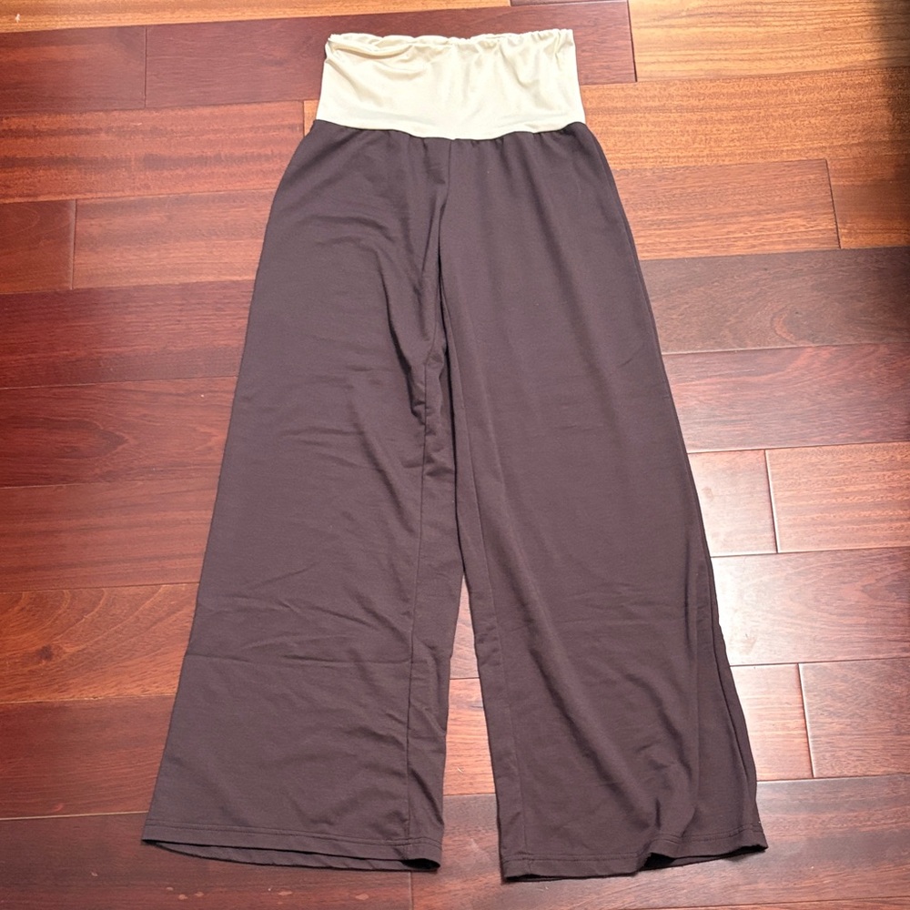 SHEIN brown wide-leg fold over lounge pants